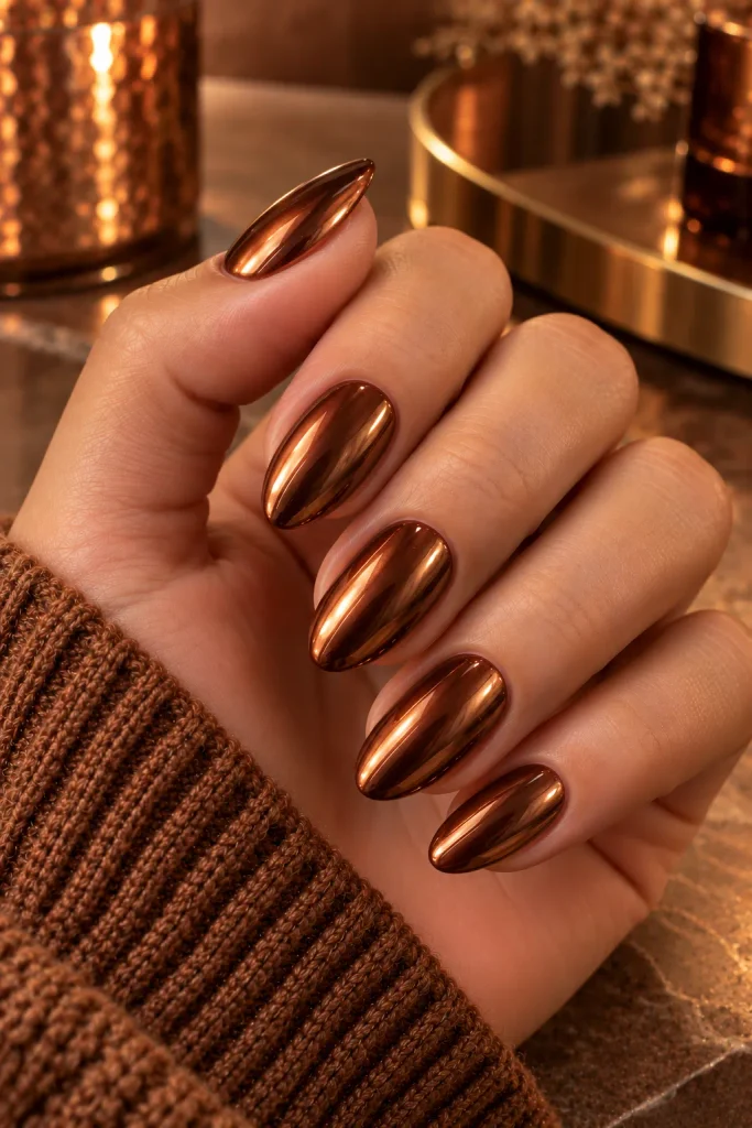 Cinnamon Brown Chrome Nails