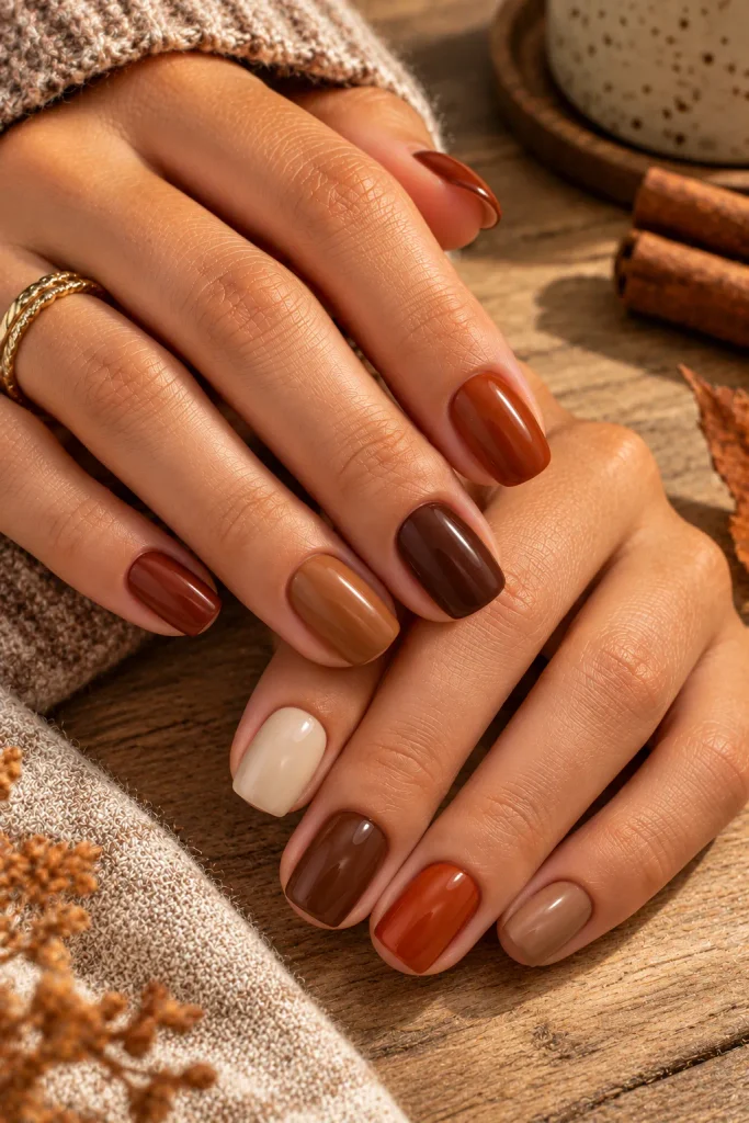 Cinnamon and Caramel Skittle Nails