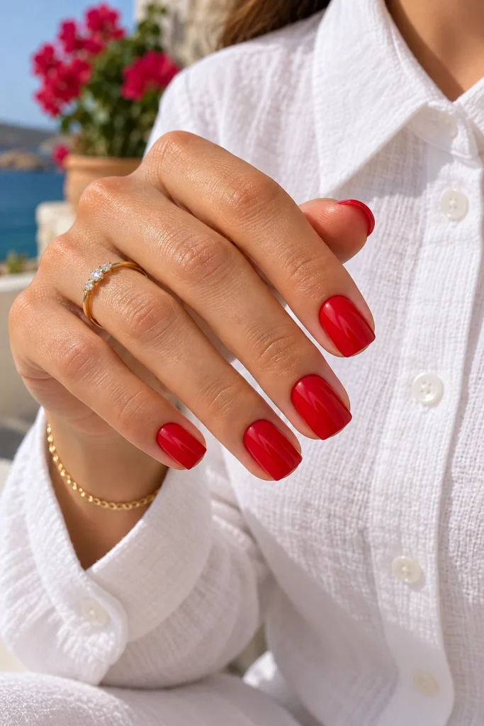 Classic Glossy Cherry Red Nails
