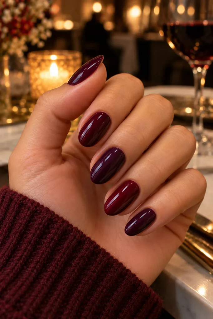 Deep Plum and Burgundy Nails