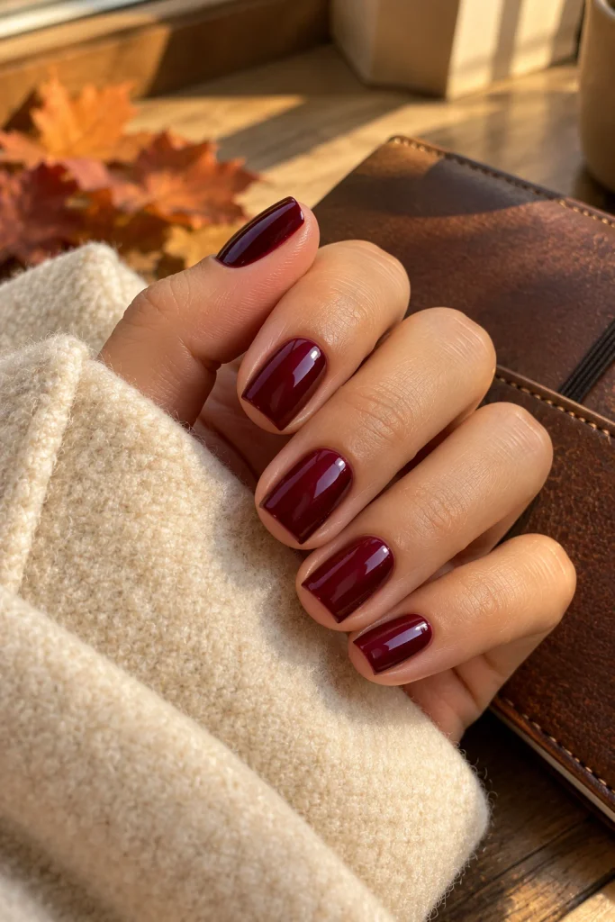 Deep Red Short Square Nails