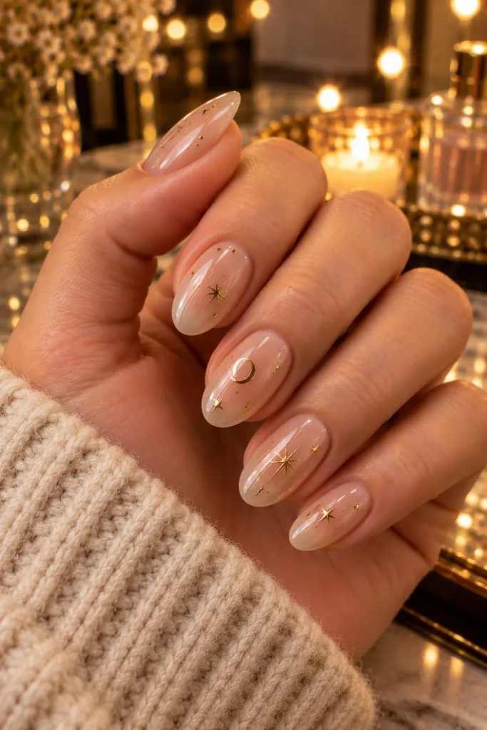 Delicate Gold Star Nails
