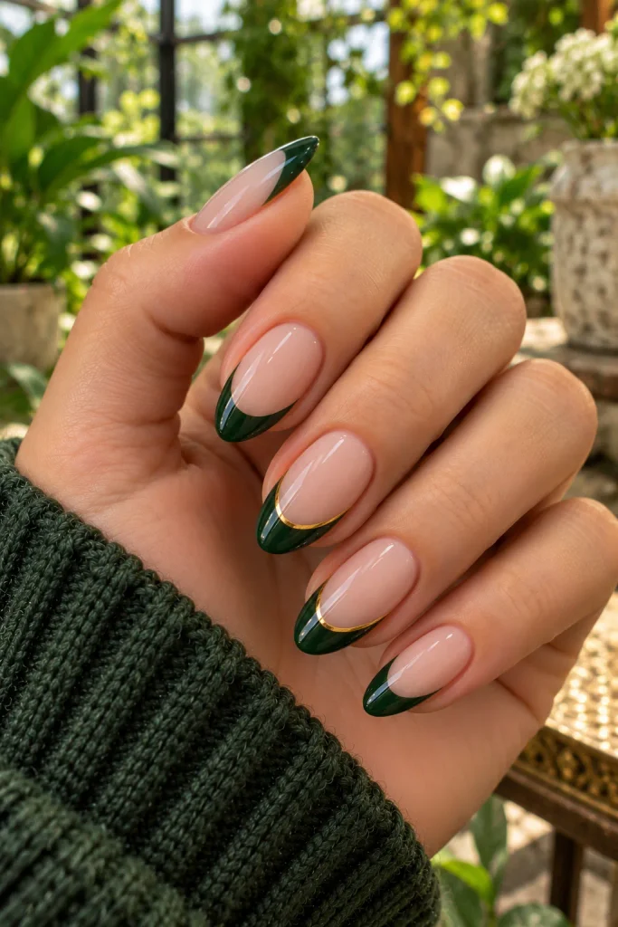 Forest Green French Manicure