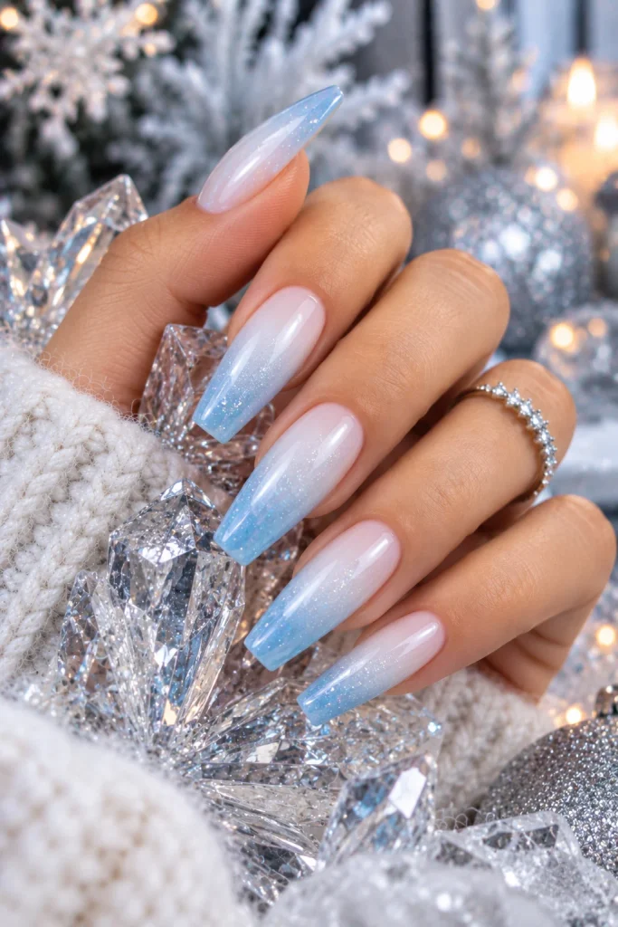 Frosted Blue Ombre Nails