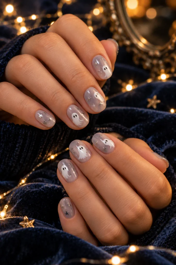 Ghost and Star Halloween Nails