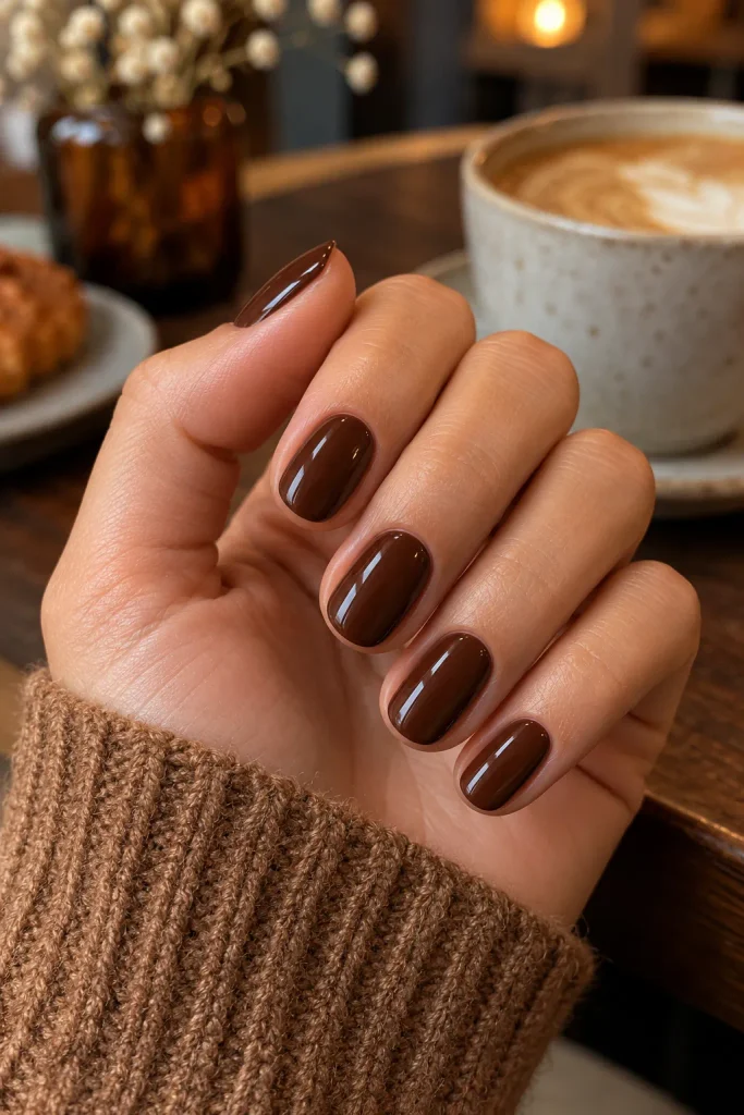 Glossy Chocolate Brown Nails