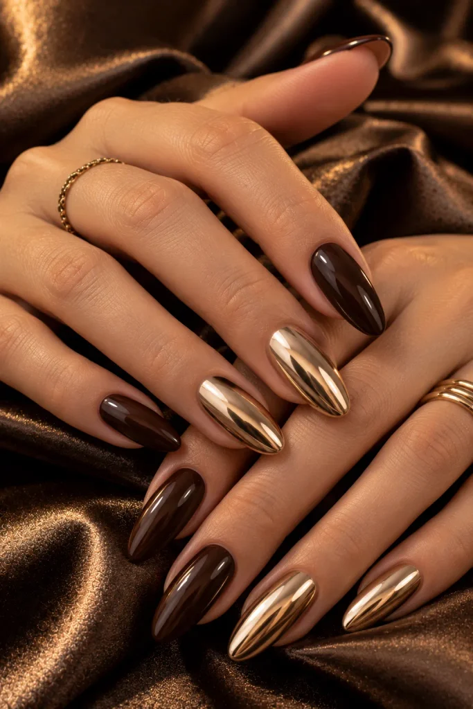 Gold Chrome Autumn Nails
