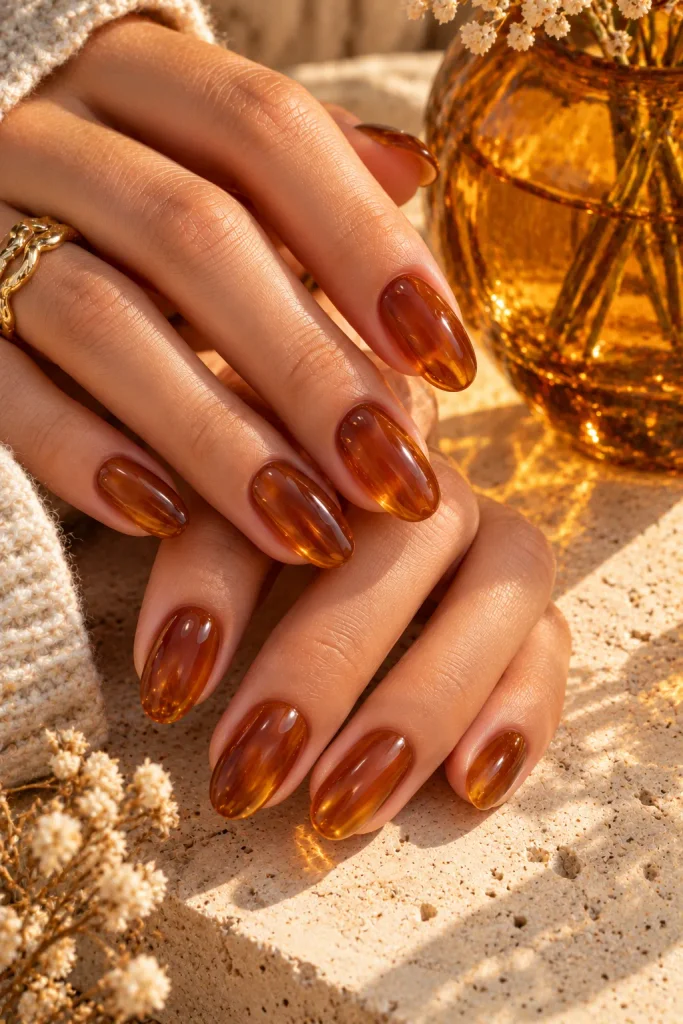 Golden Amber Jelly Nails