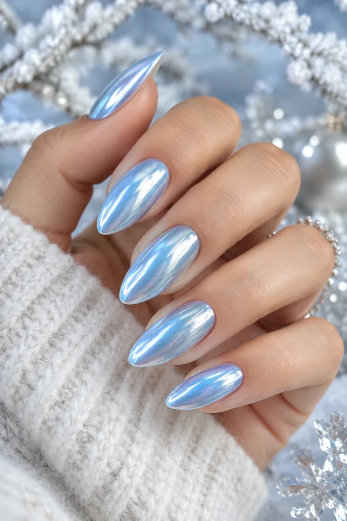 Icy Blue Chrome Nails