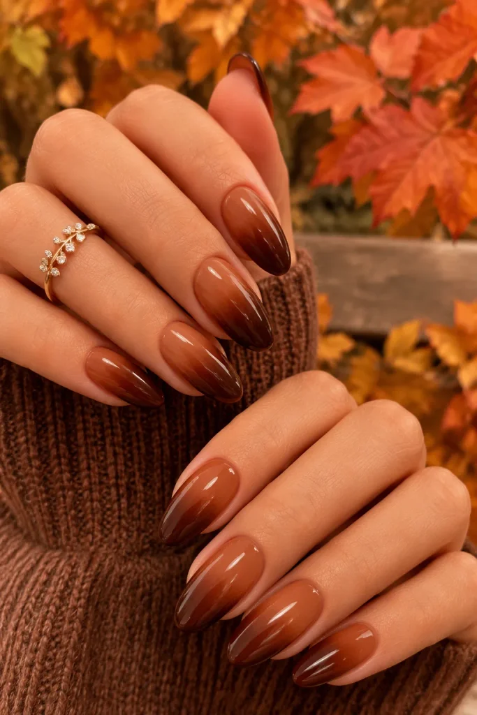 Long Almond Nails in Fall Ombré