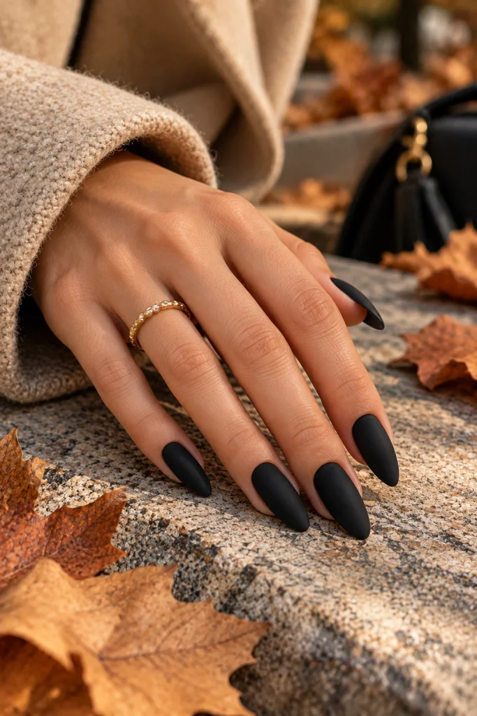 Matte Black Almond Nails