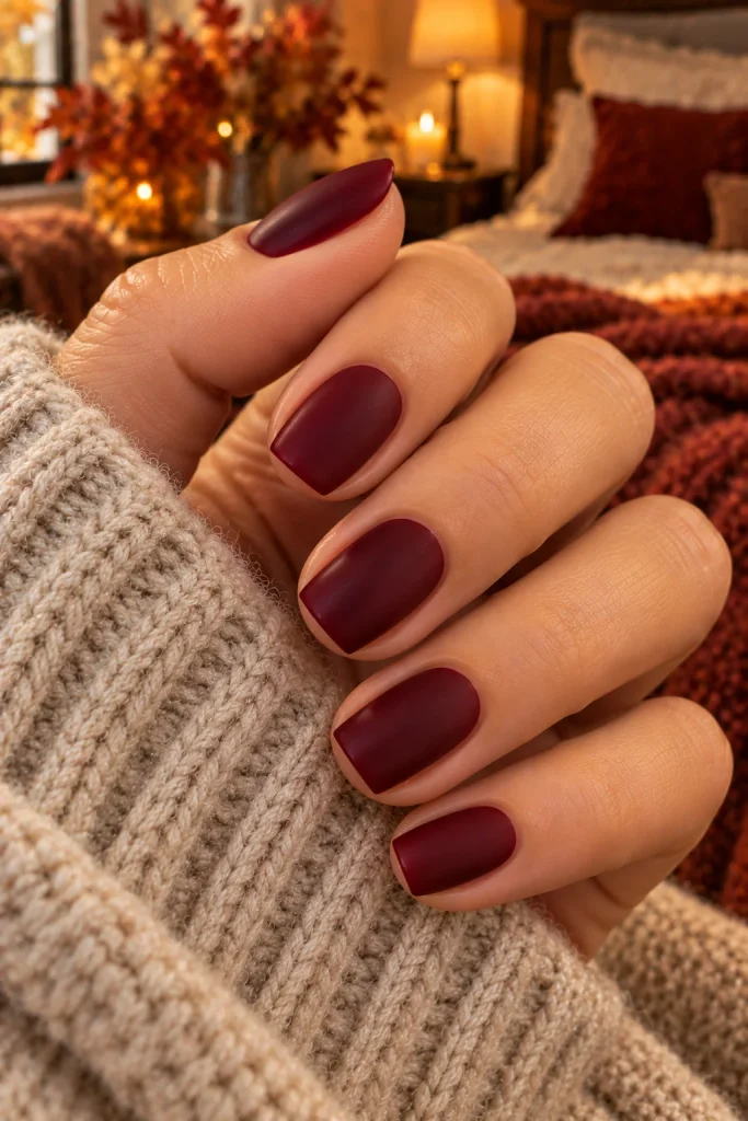 Matte Burgundy Nails