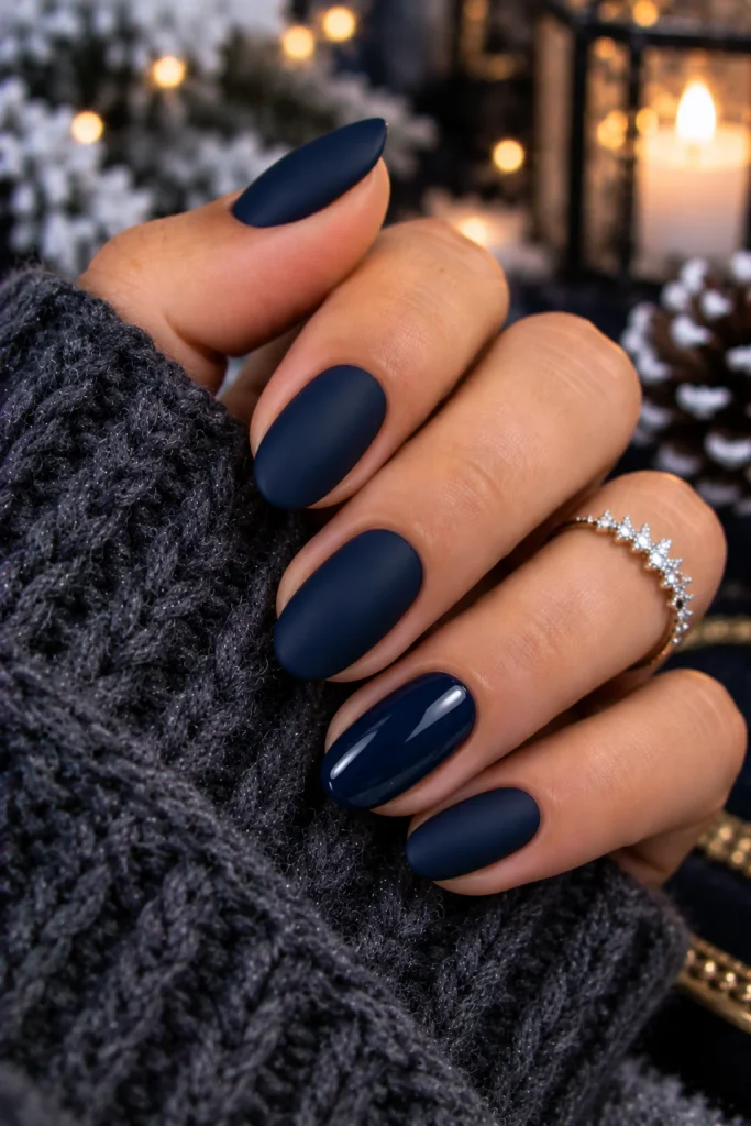 Matte Navy Winter Nails
