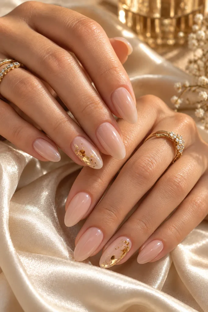 Milky Nude Nails with Gold Details
