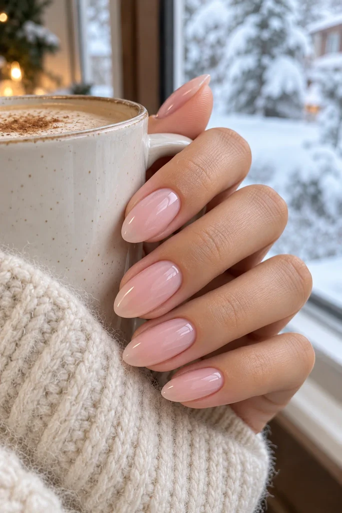 Milky Pink Winter Nails