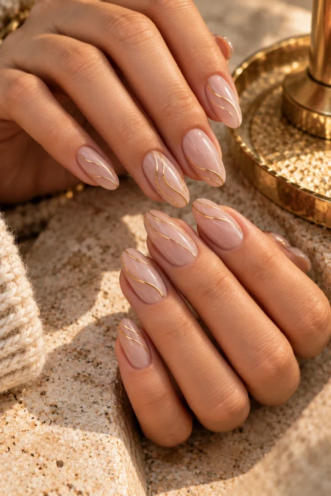 Minimalist Gold Swirl Nails