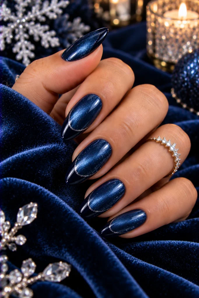 Navy Velvet French Nails