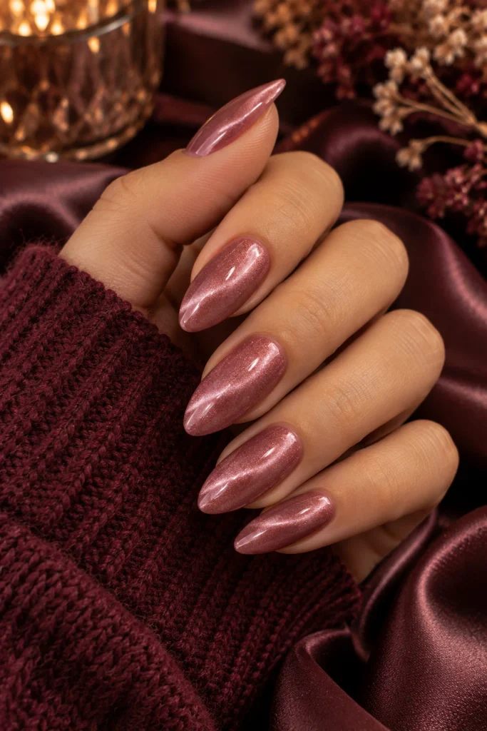 Pink Cat-Eye Fall Nails