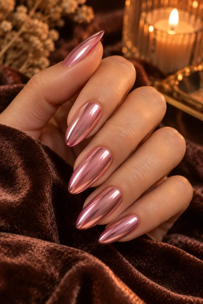 Pink Chrome Fall Nails