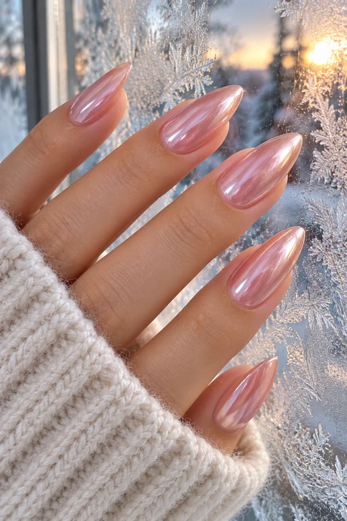 Pink Chrome Winter Nails