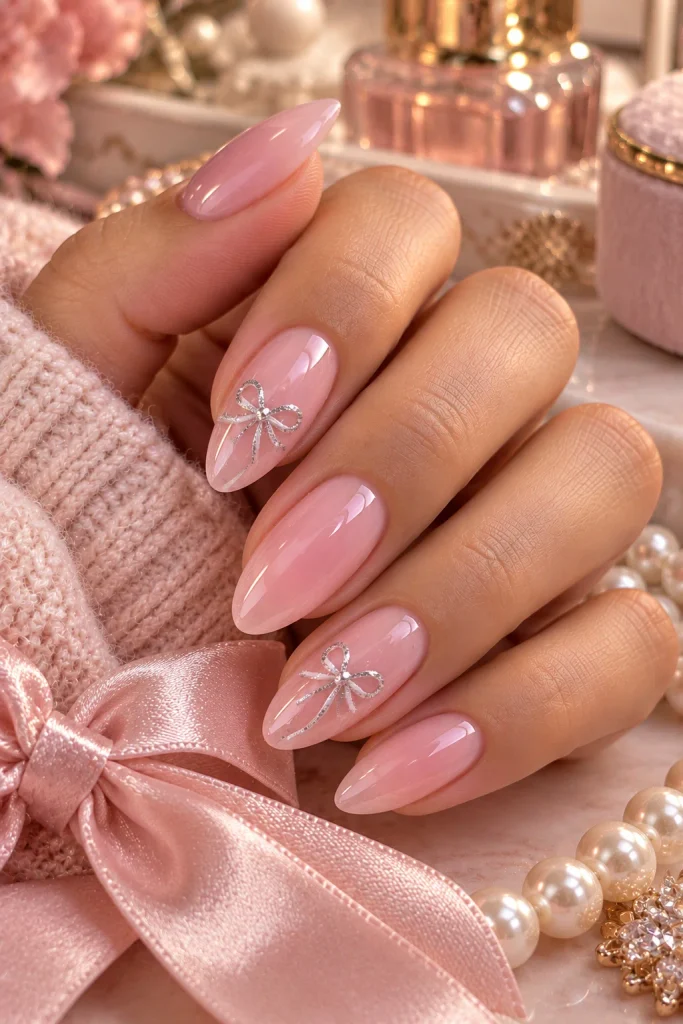 Pink Coquette Bow Nails