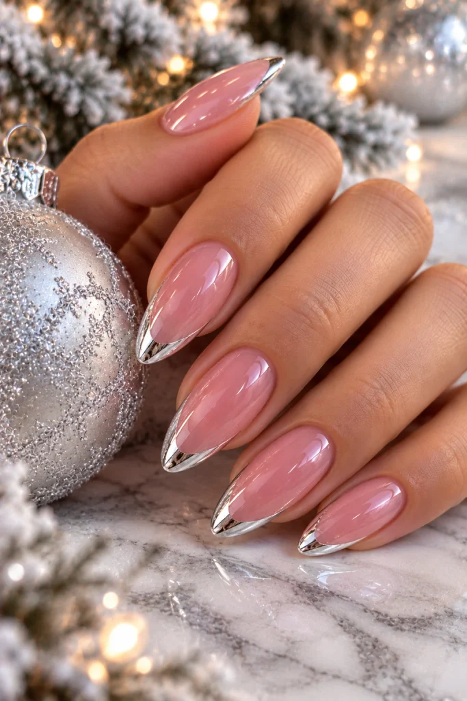 Pink French With Silver Chrome