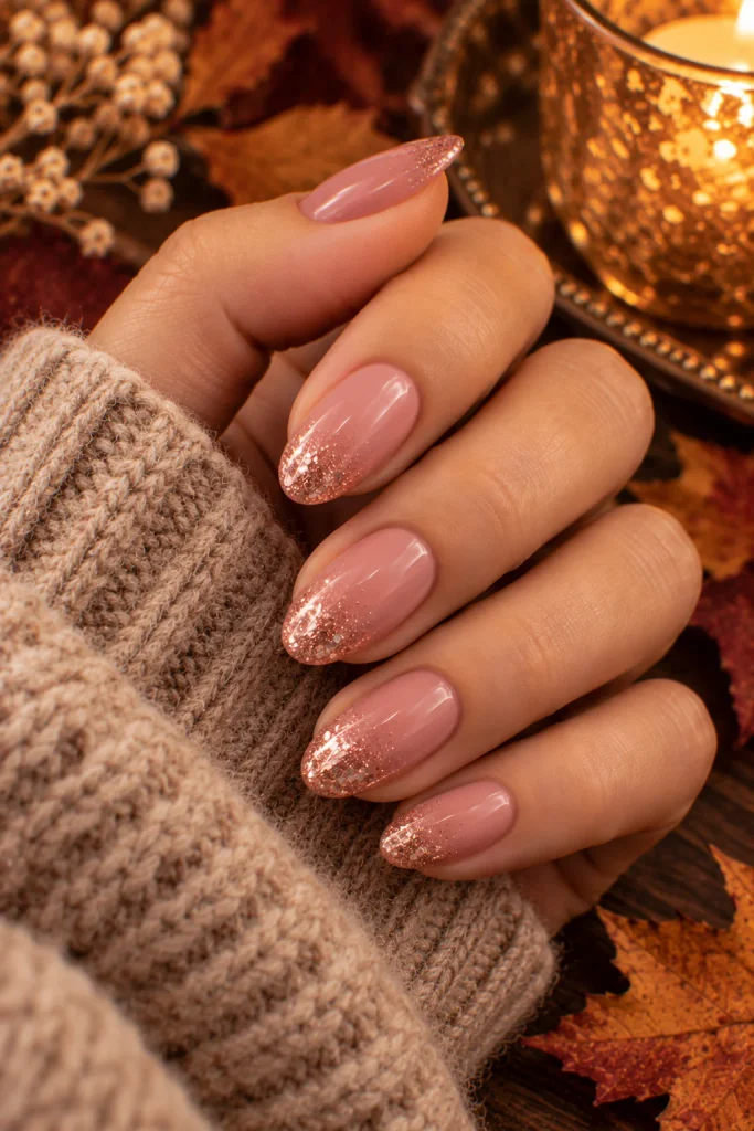 Pink Glitter Fall Nails