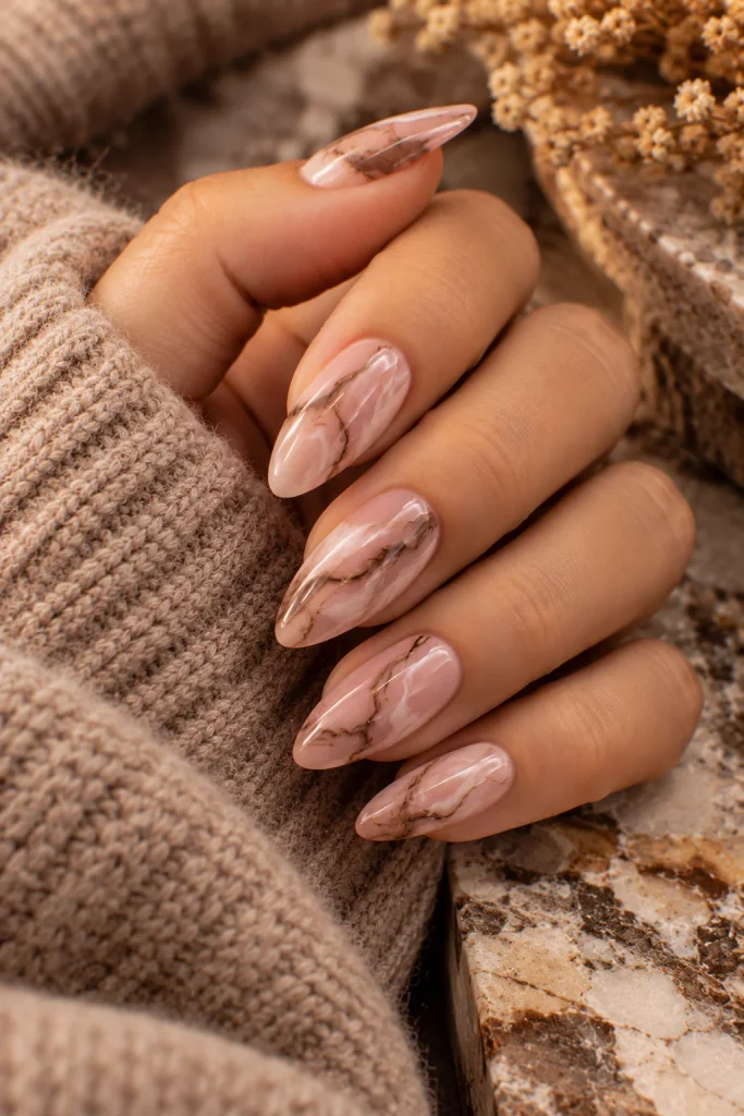 Pink Marble Fall Nails
