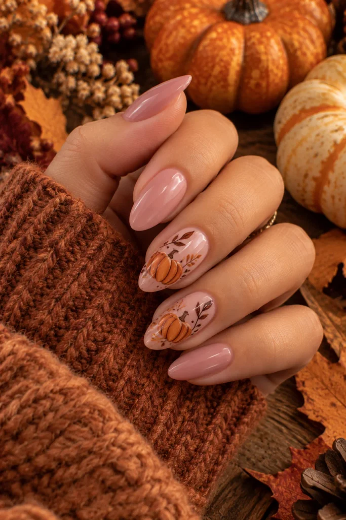 Pink Pumpkin Fall Nails