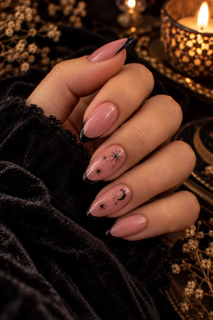 Pink and Black Halloween Nails