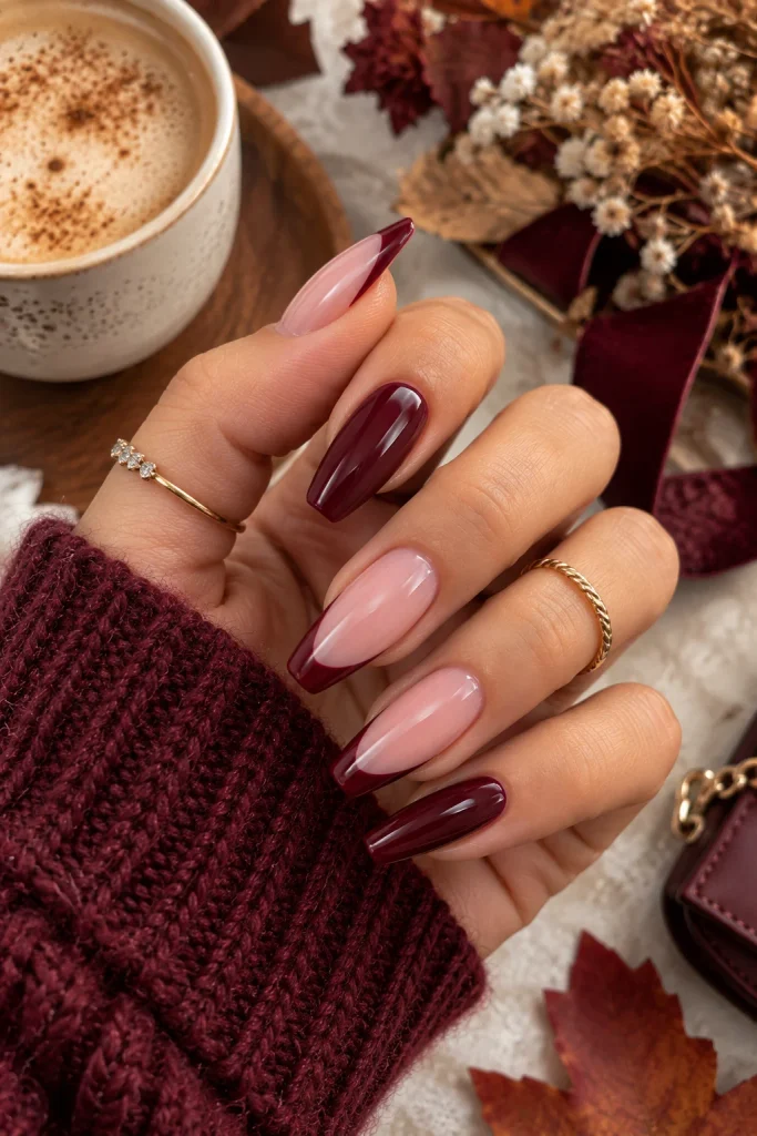Pink and Burgundy Fall Nails