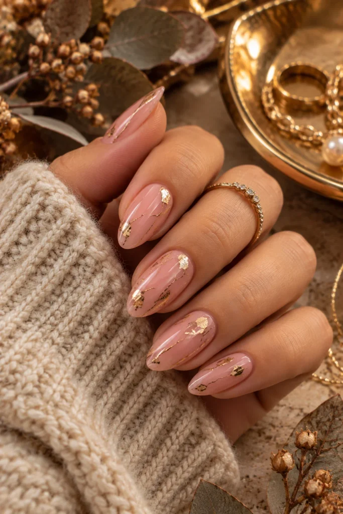 Pink and Gold Fall Nails