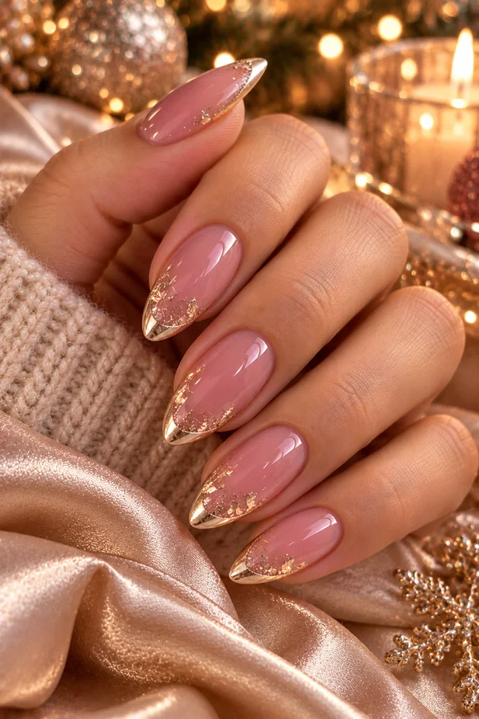 Pink and Gold Winter Nails