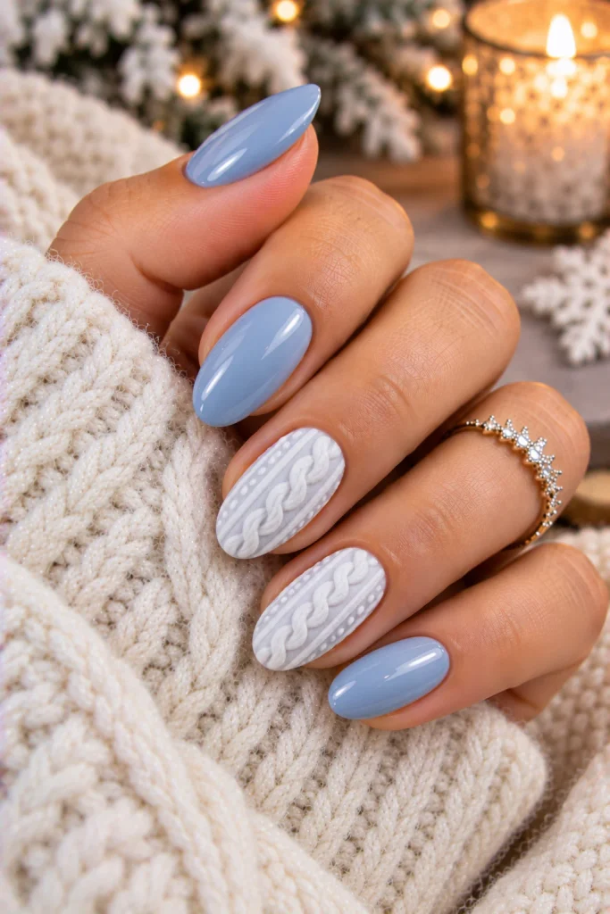 Powder Blue Sweater Nails