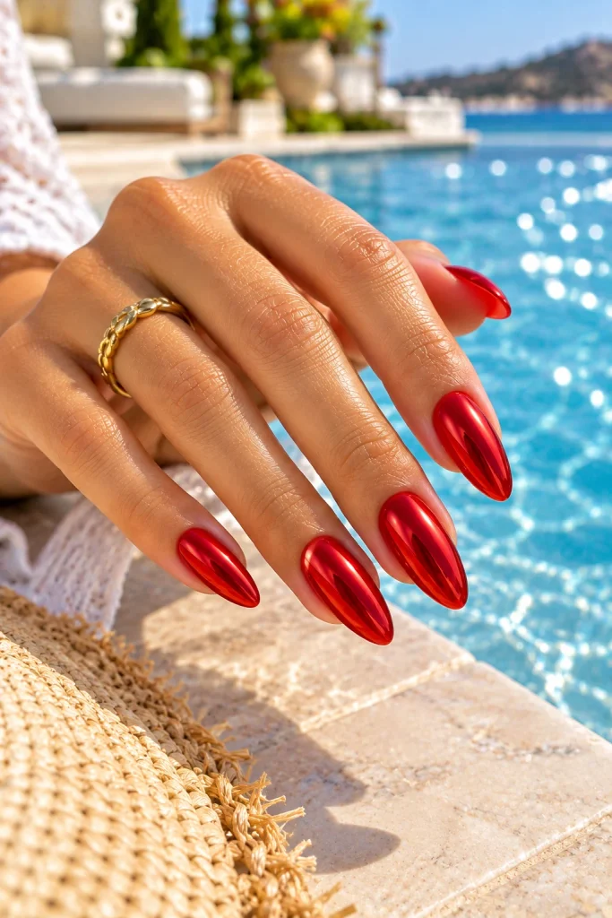 Red Chrome Summer Nails
