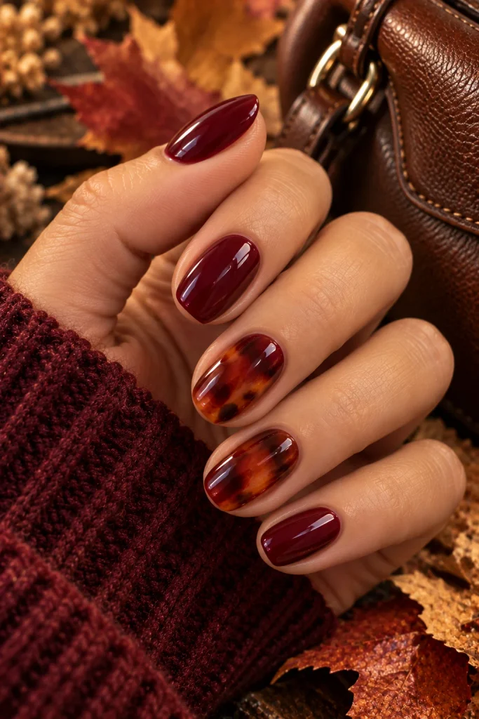 Red Tortoiseshell Accent Nails