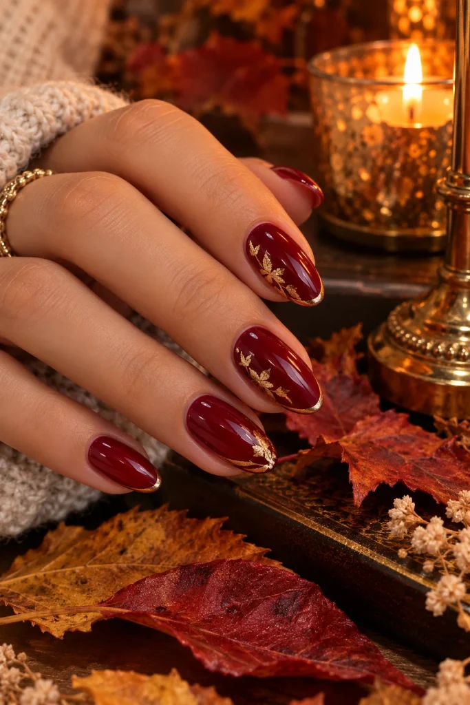 Red and Gold Autumn Nails
