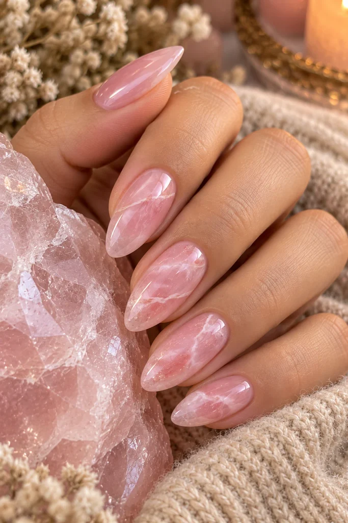 Rose Quartz Pink Marble Nails