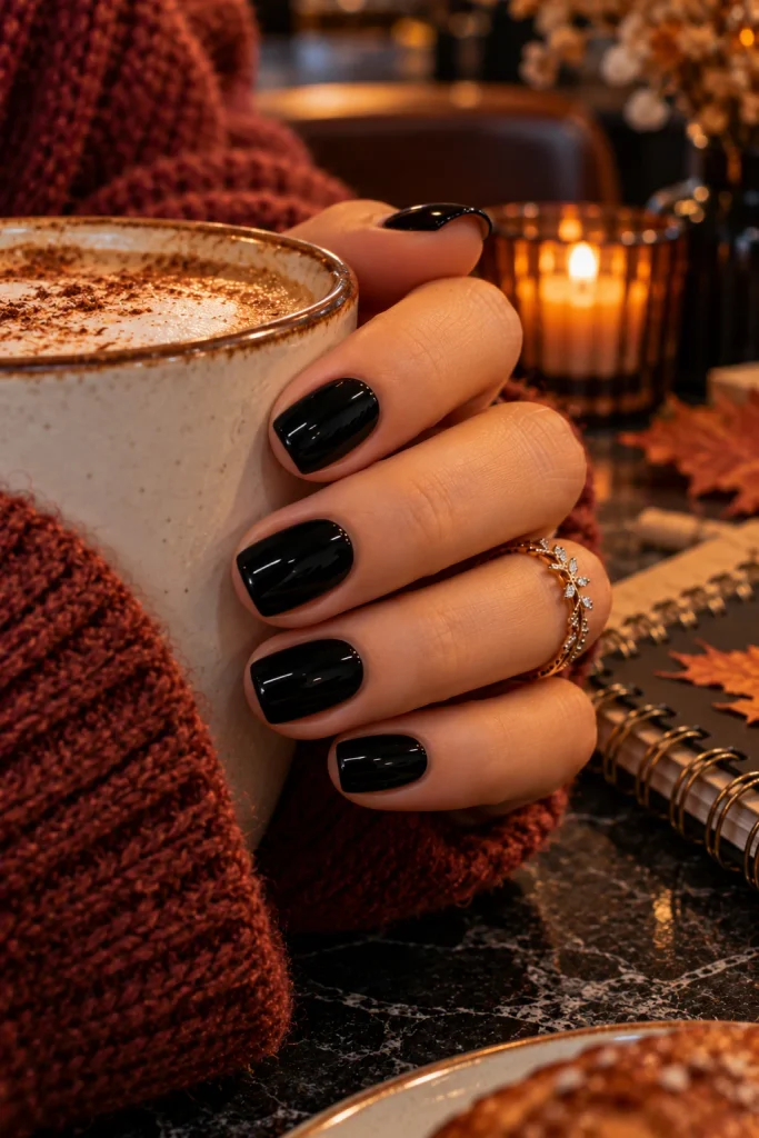 Short Glossy Black Nails