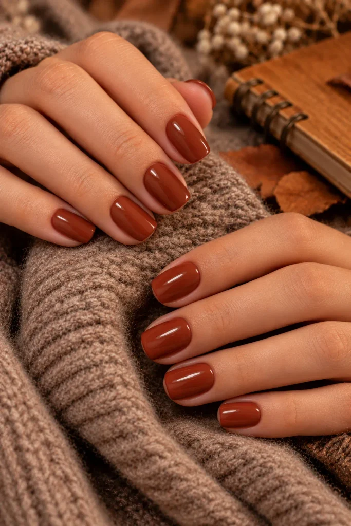 Short October Nails in Rust Brown