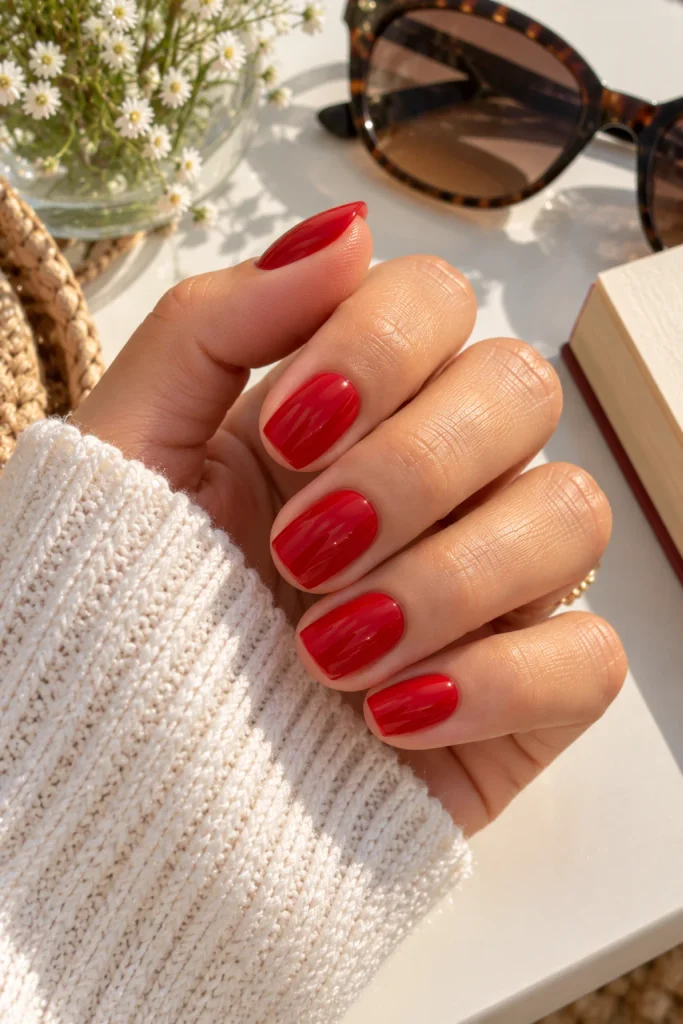 Short Red Square Nails