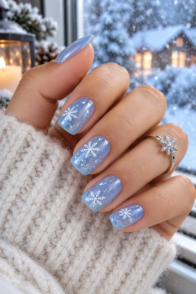 Snowflake Blue Winter Nails