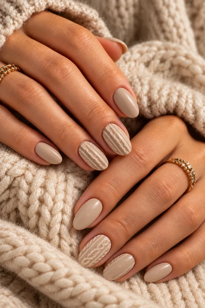  Soft Beige Sweater Nails