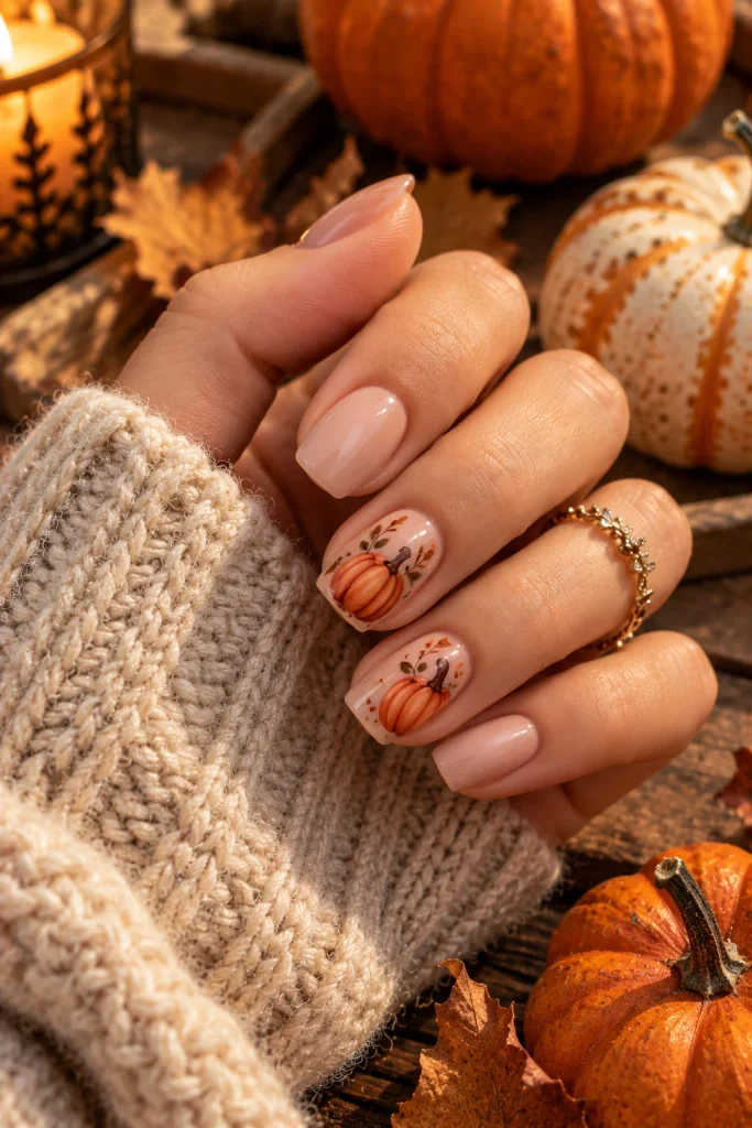 Subtle Pumpkin Accent Nails