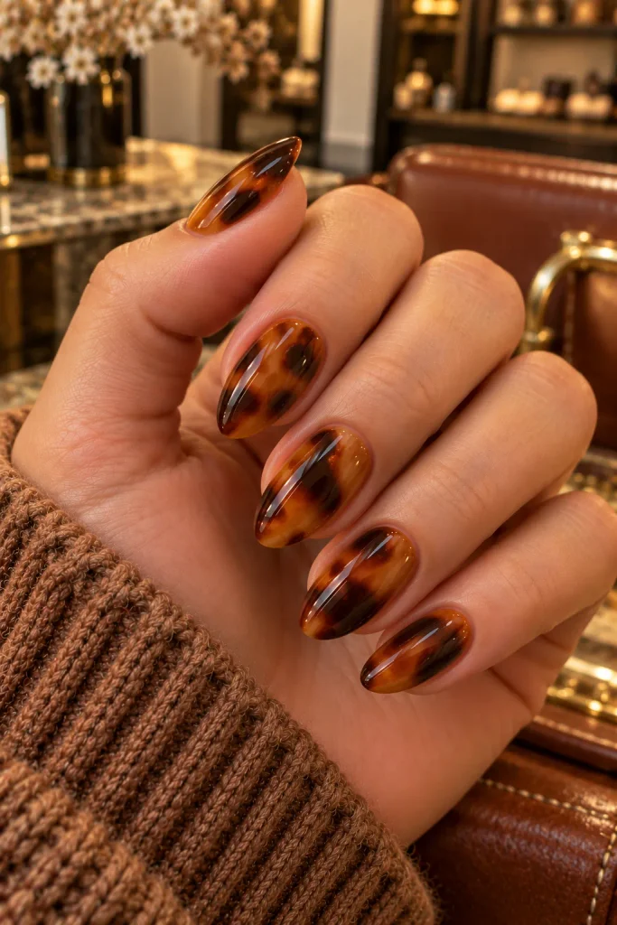 Tortoiseshell Amber Nails
