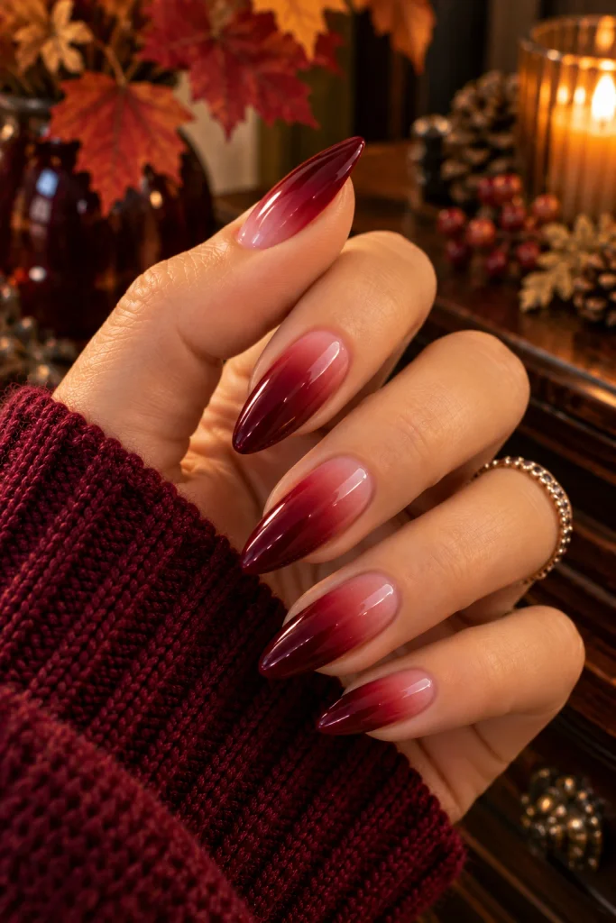 Wine Red Ombre Nails