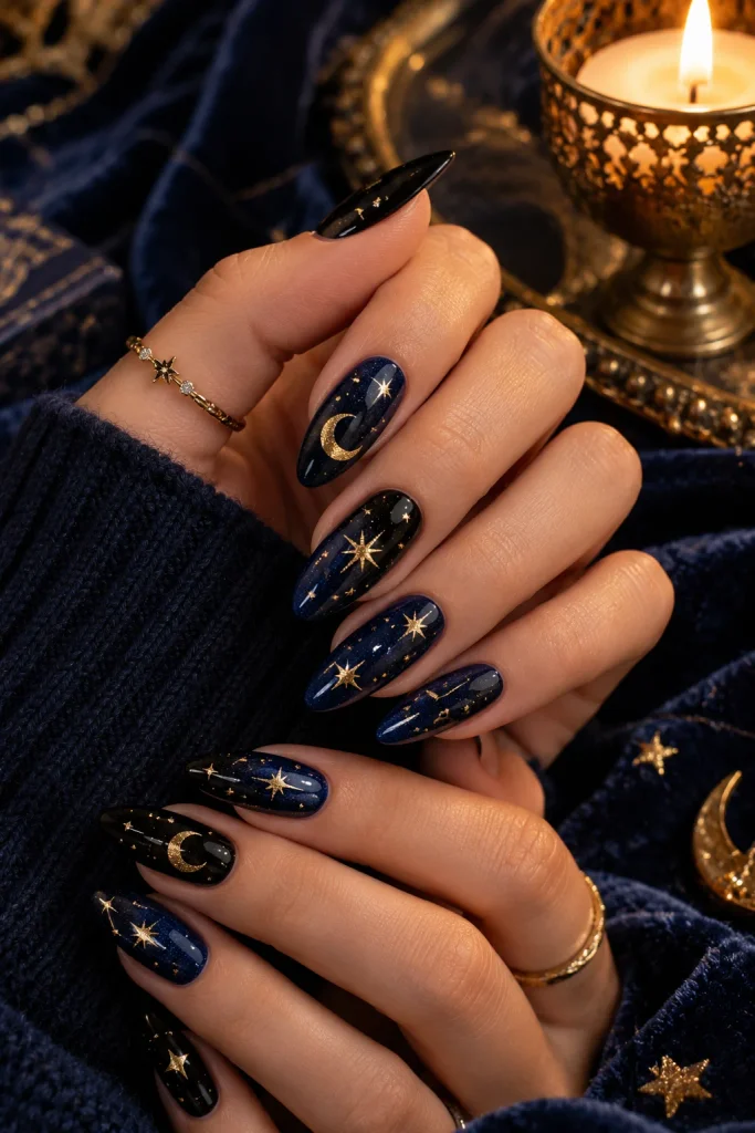 Witchy Celestial October Nails